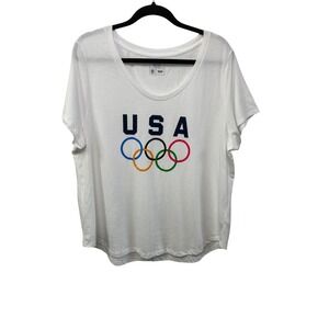 Team Apparel USA Olympics Graphic T-Shirt White Scoop Neck XXL Short Sleeve